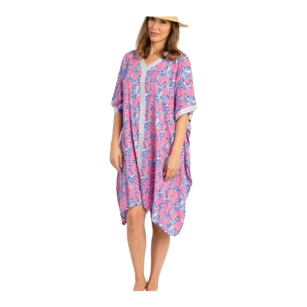 Revolve Hat Attack Printed Cover Up Caftan in Pink Floral Women's OS‎